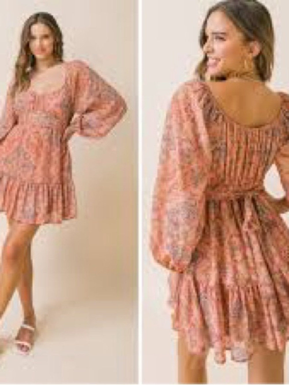 Flying Tomato Peach Floral Smocked Mini Dress